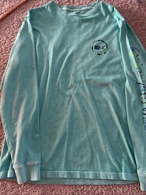 Vineyard Vines Men's Long Sleeve Tee - Seafoam with Navy & Yellow Accents